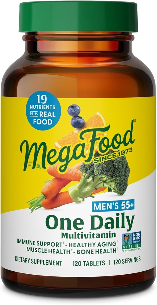 MegaFood Ανδρών 55+ One Daily - Multivitamin για άνδρες με βιταμίνη B12, C, D & Zinc - Βέλτιστη γήρανση & ανοσοποιητικό συμπλήρωμα υποστήριξης - χορτοφάγοι - Κατασκευάζονται χωρίς 9 αλλεργιογόνα τροφίμων - 120 Tabs