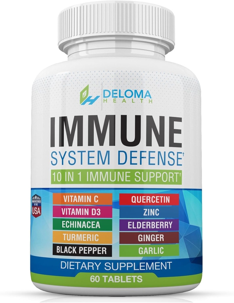 1 Immune System Support Supplement - C (1000 mg), Quercetin, D3 (5000iu), çinko (40 mg), Elderberry, Echinacea, Turmeric, Ginger, Black, Black Pepper