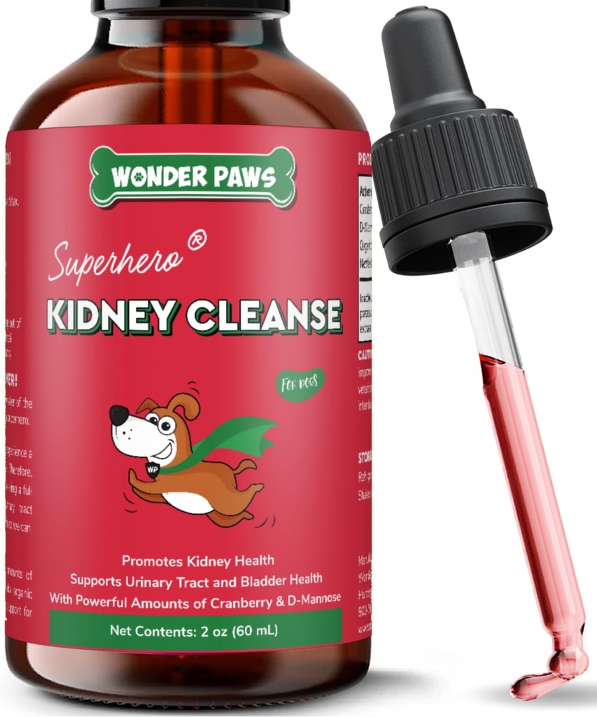 Wonder Paws Premium Kidney Köpeklere Destek - Köpekler için Cranberry Supplement - Dog UTI Tedavisi - Destekler Bladder, Detox, Urinary & Kidney Health - Liquid Kidney Supplement for Dogs 2 oz (60 ml)