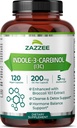 Zazzee Υψηλή Απορρόφηση Ινδολο-3-καρβινόλη (I3C), 200 mg ανά Καψάκιο, 120 Κάψουλες Vegan, 4 Μήνες Προσφορά, 5 mg BioPerine για Ενισχυμένη Απορρόφηση, 100% Χορτοφαγική, Όλα-Φυσικά και Μη-ΓΤΟ