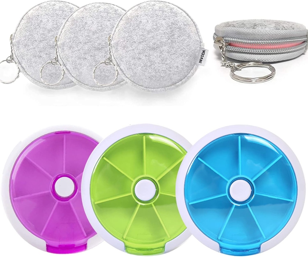 3PCS Pill Organizer Travel Pill case for Purse Portable Medicine case Small Weeks Pill Box for Vitamins/Fish Oil/Pills/Supplements (3PCS+3Bag)