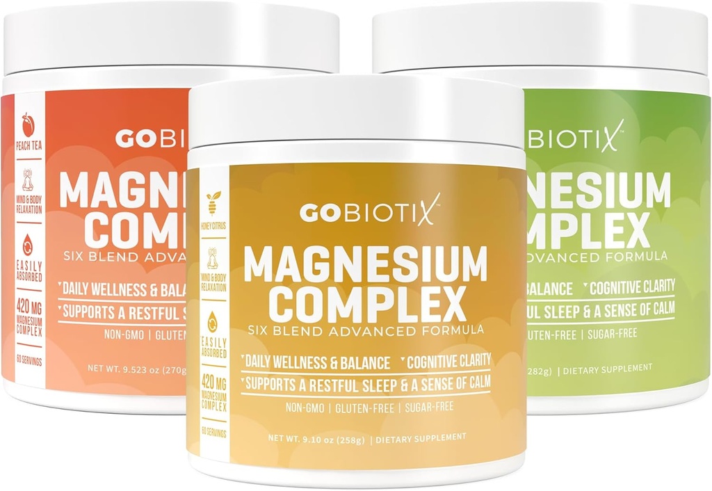 GoBiotix Magnesium Complex Σκόνη Trio - 420mg, 60 Σερβιέτες - Μέλι Εσπεριδοειδή, λεμόνι, τσάι Peachάκινο