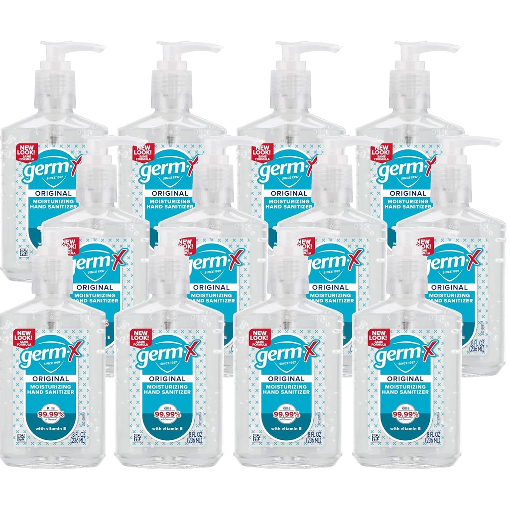 Germ-X Original Hand Sanitizer, Non-Drying Moisturizing Gel, E, Instant ve No Rinse Formula, Back to School Materials College, 8 Fl Oz Pump Şişe (12'nin paketi)