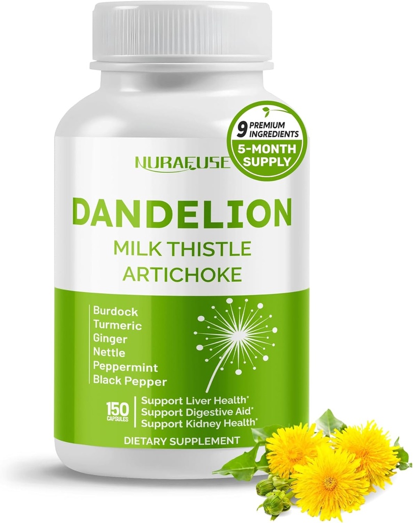 Dandelion Milk Thittle Artichoke Burdock Turmeric - Υποστήριξη της υγείας του ήπατος, υποστήριξη Digestive Aid - Made and Tested στις ΗΠΑ