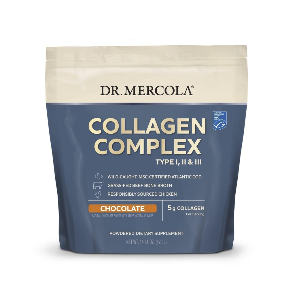 Dr. Mercola Collagen Kompleksi Toz - Cilt Elastikliği ve Ortak Fonksiyonlu Destek - I II III - 10.89 oz (30 Hizmet) - Chocolaten