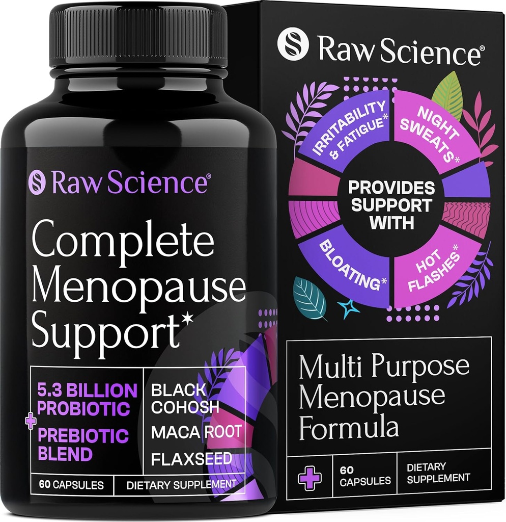 Kadınlar için Menopause Supplements - Black Cohosh for Menopause Hot Flashes, Night Sweats & Hormon Balance with DIM, Vitex, Dong Quai, Red Clover - Complete Menopause Support Vaginal Health, 60 Capsules