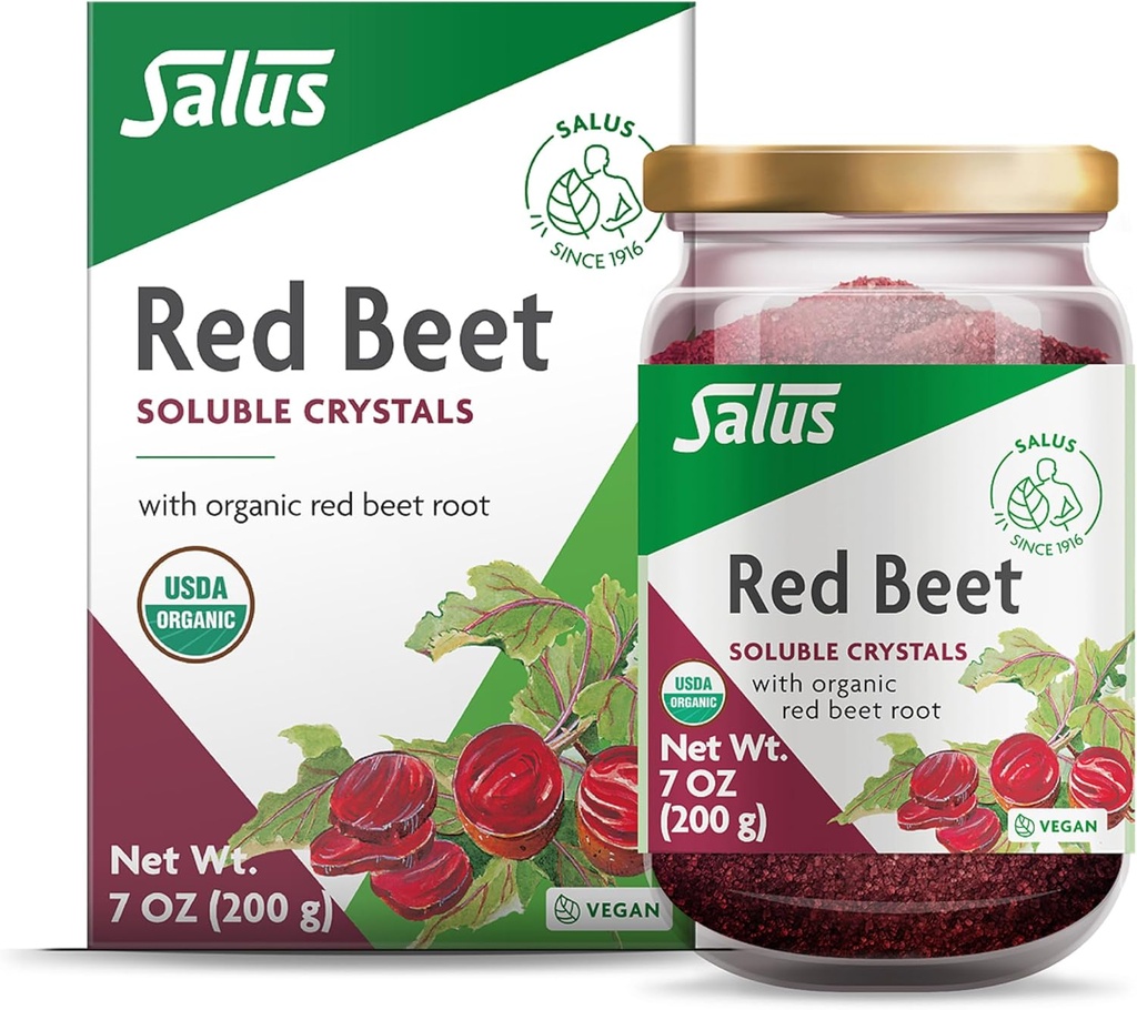 Salus Red Beet Crystals - Βιολογικό Διατροφικό Beet Root Powder Mix - Superfood Powder Supplement with Vitamin C, Folate, Magnesium & Pastium - 7 oz