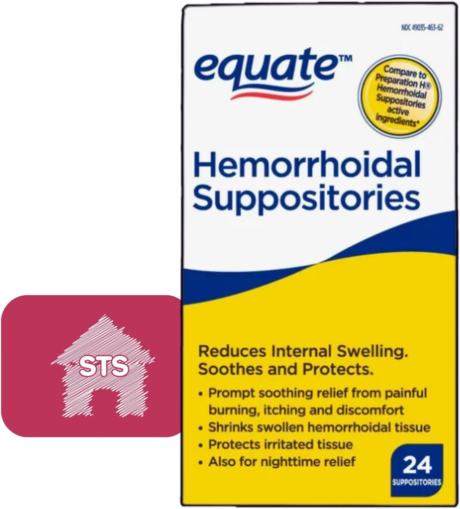 Equate Hemorrhoidal Suppositories, Burning, Itching and Discomfort of Hemorrhoids, 24 Kont ( 1) + STS Style.