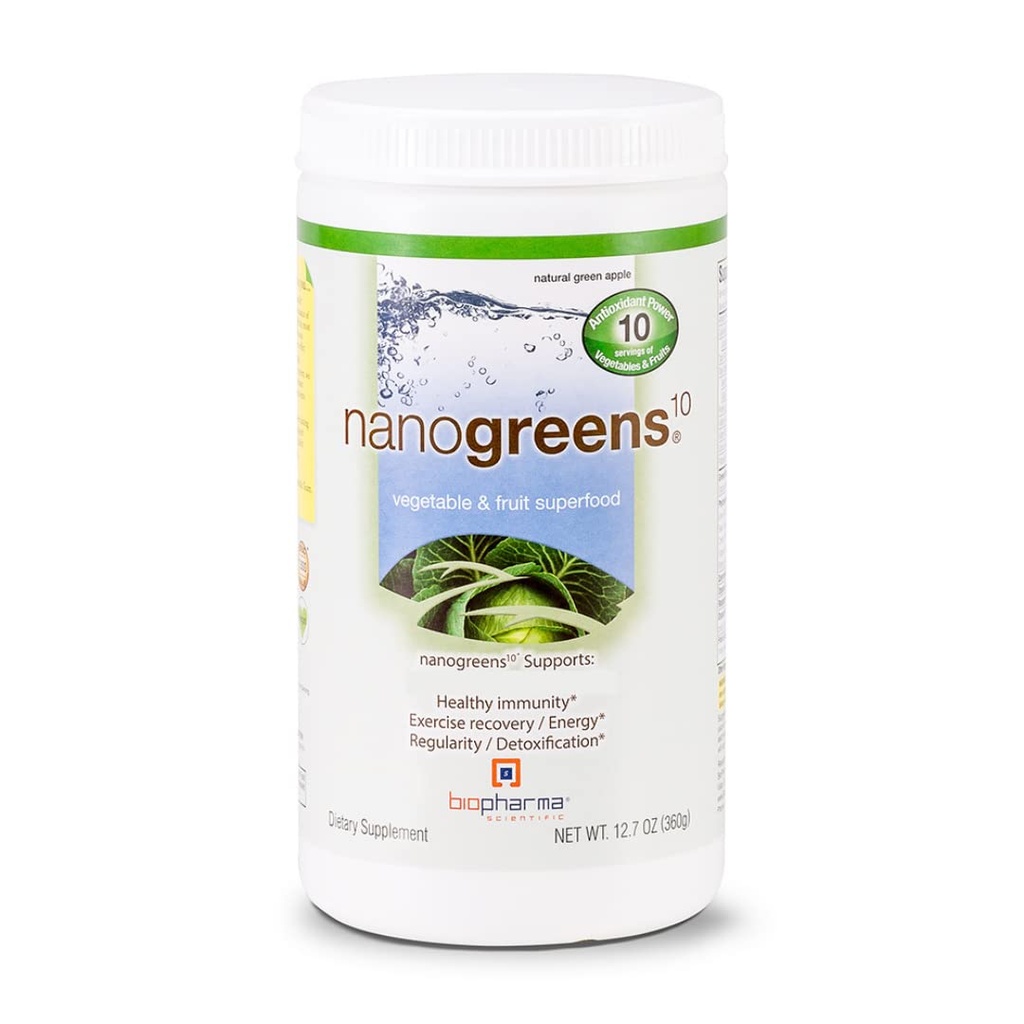 Biyofark Bilimsel NanoGreens: Yeşiller Superfood Meyve ve Sebze Tozu, Spirulina, Chlorella, Kale, Spinach, Plant bazlı, Green Apple Flavor, 30 Hizmetler