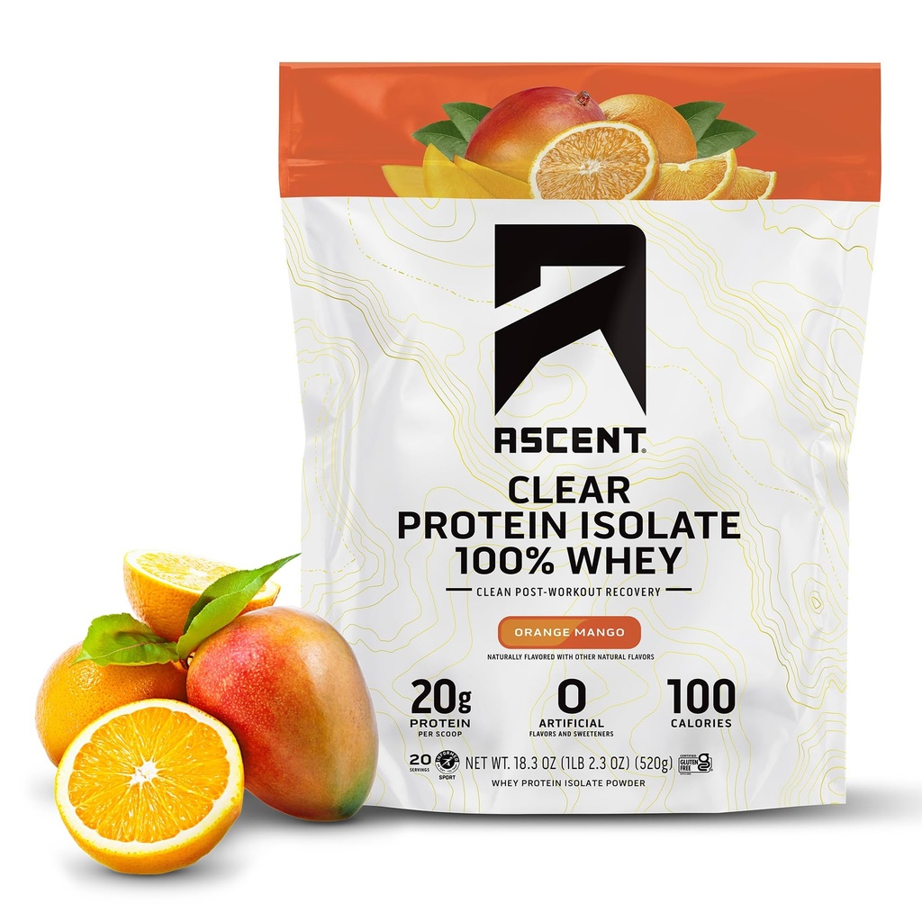 Ανύψωση 100% Clear Whey Protein Powder - Post workout, Zero Artificial Flavors & Sweeteners, Gluten Free, 5.5g BCAA, 2.1g Leucine, Essential Amino Acids, Orange Mango, 20 εξυπηρετούν