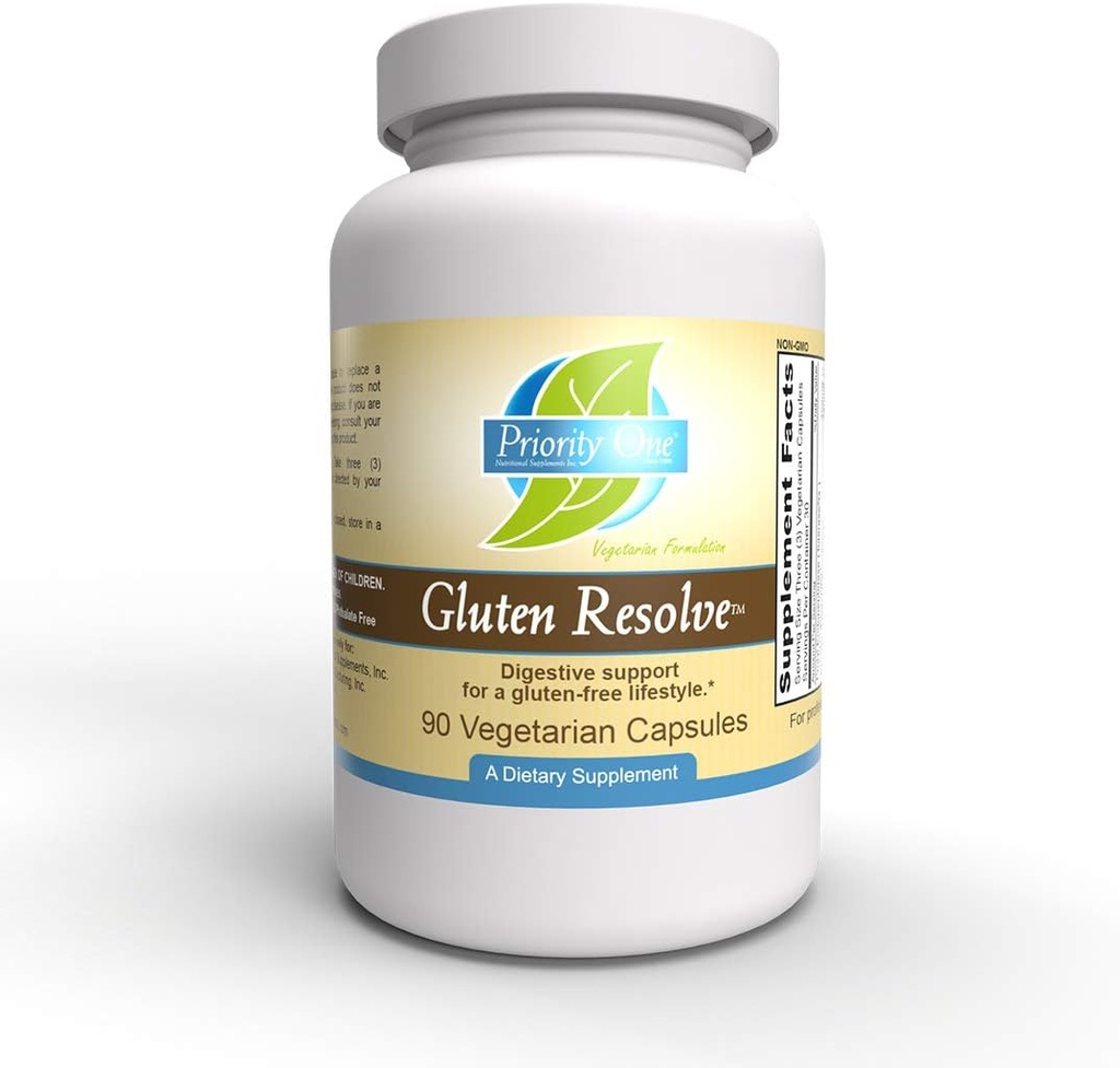 Priority One Vitamins Gluten Resolve 90 Vegetarian Capsules - Digestive Support for a Gluten Free Lifestyle.* Tolerase®G is scientifically Proven to Digest proline-Rich Gluten epitopes.*