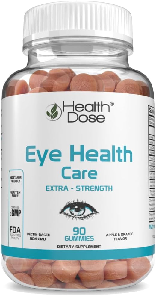 Sağlık Dose Eye Health Care Vitamins with Lutein Zeaxanthin Support Eye Strain, Kuru Eyes & Visual Performance Apple & Orange Flavor 90 Gummies.