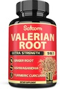 Satoomi Valerian Root Capsules - 9 Natural Herbs - Ashwagandha, Turmeric, Ginger, Ceylon Cinnamon - 90 Caps for 3-Month Supply