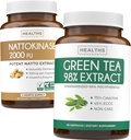Nattokinase & Green Tea (1-Month Supply) Energy Boost Sche - Nattokinase 2000 FU Güçlü Doğal Fermented Soybeans (60 Caps) & Green Tea Extract 98 with EGCG (Non-GMO) Natural Metabolism Boost