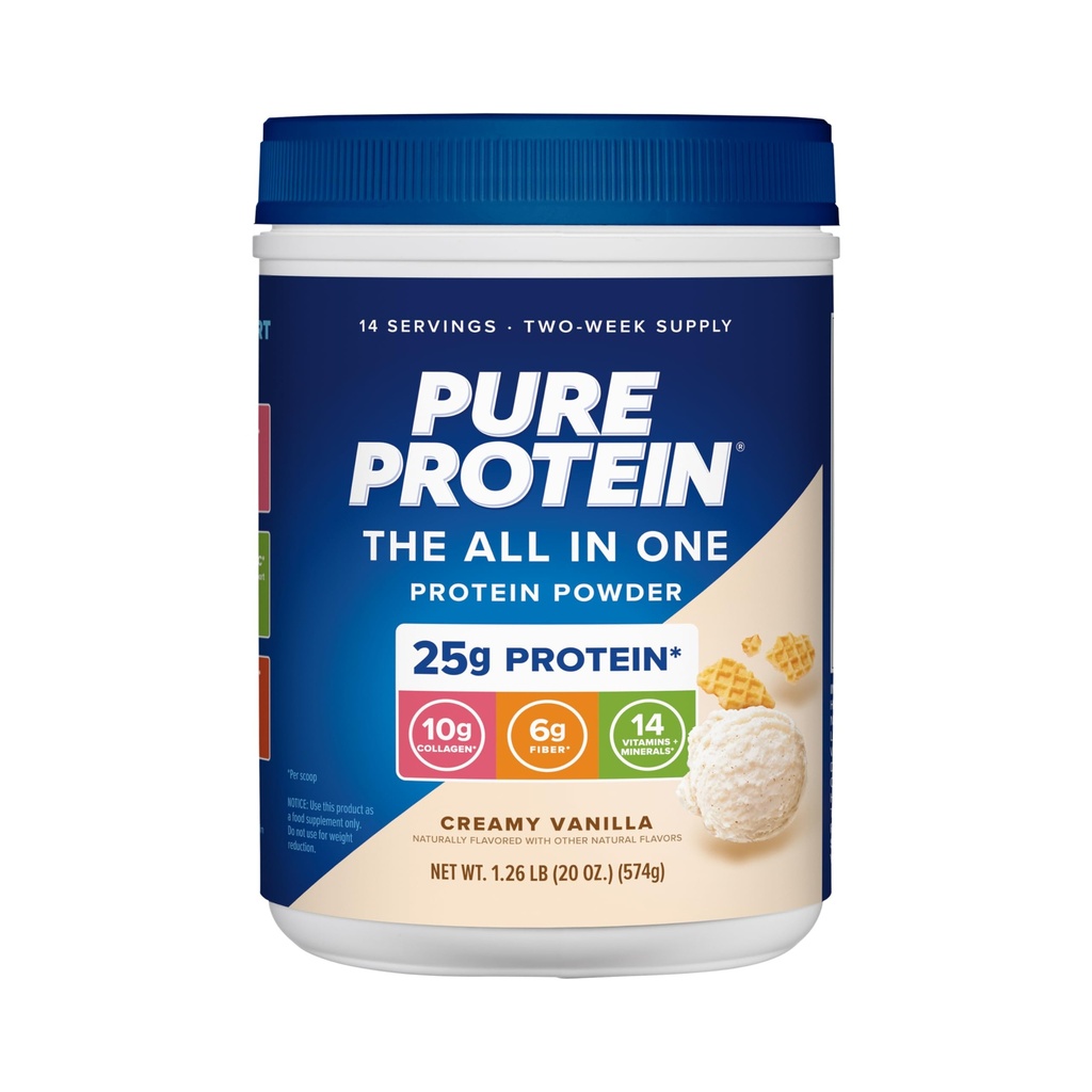 Saf Protein All-In-One Toz, Vanilla - Whey & Collagen, High Fiber, Vitaminler, Ek Olmayan Şeker, Non-GMO, Gluten-Free, 1.25lb