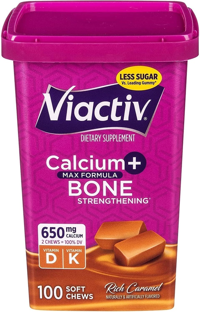 Viactiv Max Formuladis +Vitamin D3 Bone Health, Rich Caramel, 100 Soft Chews