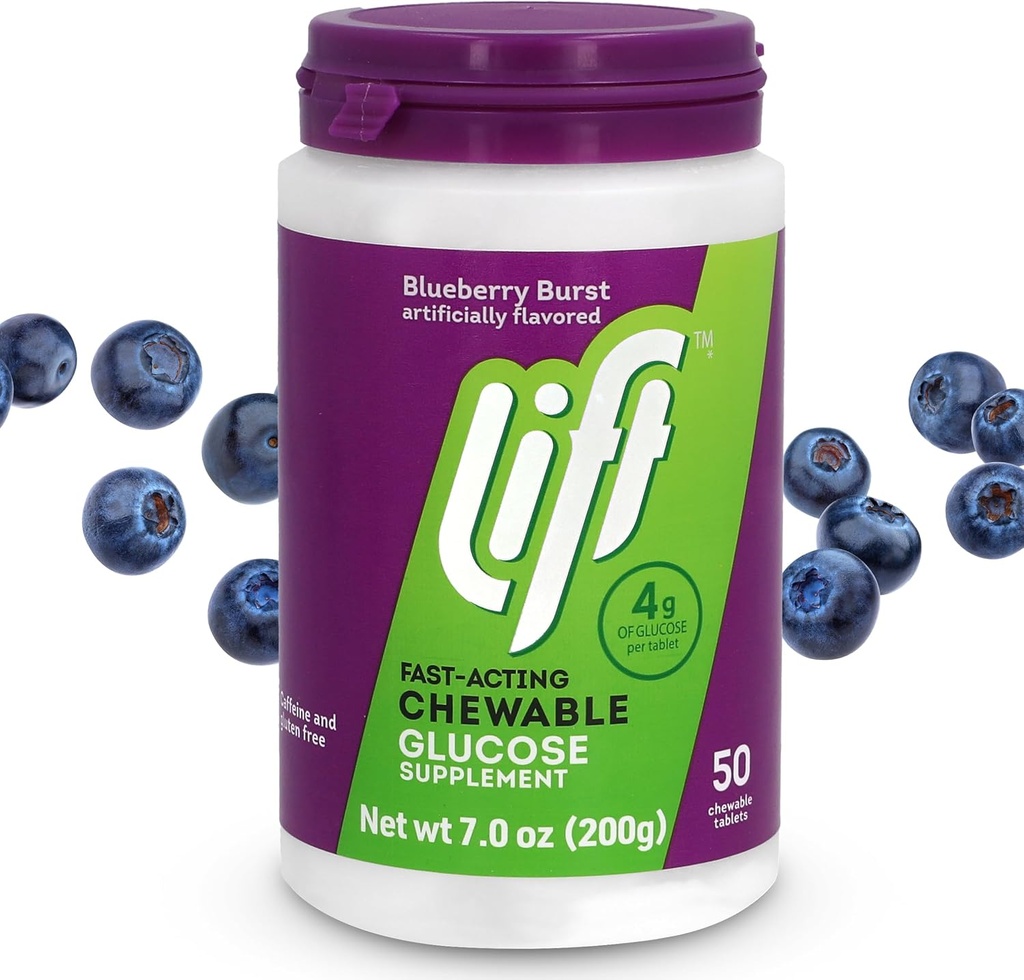 Asansör Glucose Fast-Acting Glucose Chewable Energy Tablets, Blueberry, 50 ct Jar (Pack of 1)