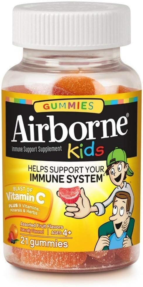 Airborne Kids Assorted Fruit Flavored Gummies, 21 Count - 500 mg of Vitamin C ve Minerals & Herbs Immune Support (Pazarlama May Vary) ( Borges 6)