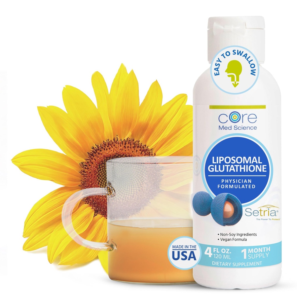 Core Med Science Liposomal Glutathione Sıvı Supplement (500 mg, 4 Fl Oz) - Pure Reduced Setria with Phospholipid Complex - Antioksi Supplement for Energy, Brain Health, Skin & Liver Health