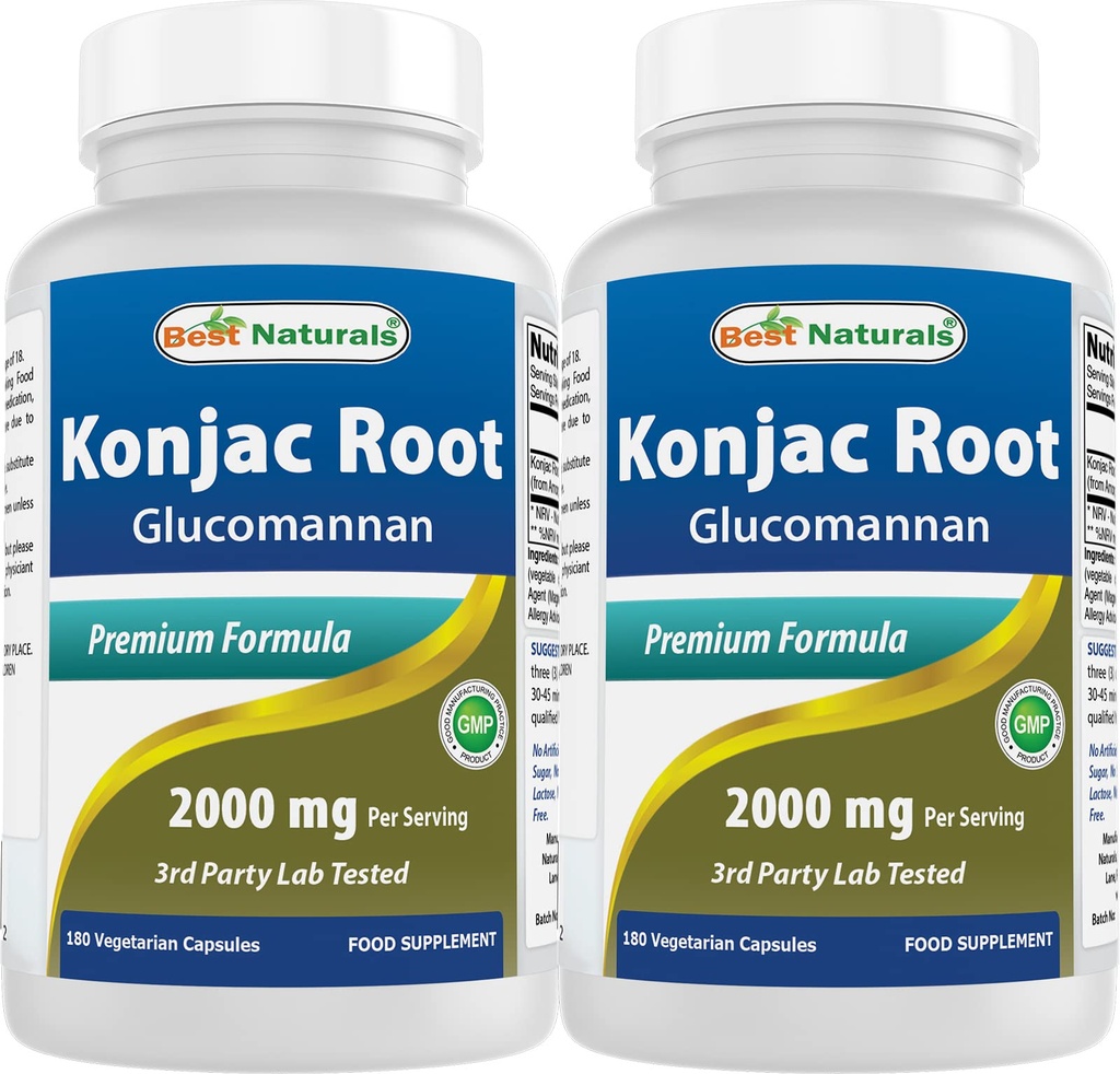 En İyi Doğallar 2 Pack Konjac Glucomannan Root 2000 mg per Service - 180 Vegetarian Capsules