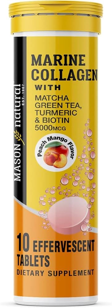 MASON NATURAL Marine Collagen with Matcha Green Tea, Turmeric and Biotin - Sağlıklı Saç, Cilt ve Nails ve Ortaklar, Güçlü Antioksit 10 Effervescent Tabletler