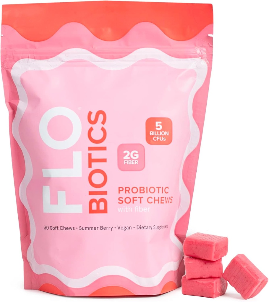 FLO-Biotics Probiyotik Yumuşak Chews for Digestive Health, Sağlıklı Gut Flora & Occasional Constipation Relief – Vegan Digestive Health Probiyotik Gummies Gut Berry Flavor - 30 Count (Pazar)