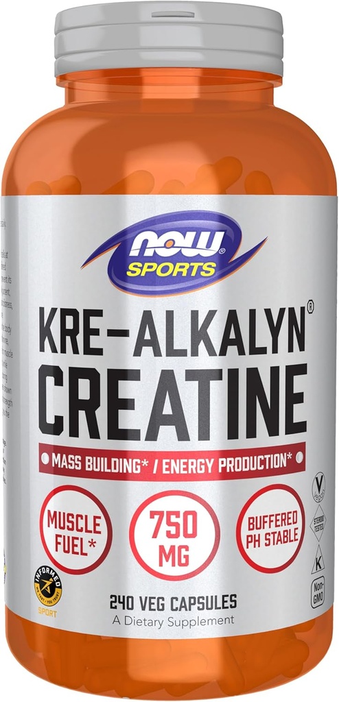 NOW Τρόφιμα Αθλητική Διατροφή, Cre-Alkalyn Creatine 750 mg, Μαζική Κτίριο * / Ενεργειακή Παραγωγή *, 240 κάψουλες Veg