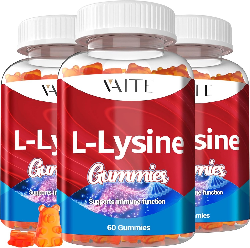L-Lysine 1000 mg Gummies - Supports Skin, Lip, Vegan, Gluten Free, 60 Chewable Lysine for Yetişkinler, Vitamins Tound Health & Immune System, Amino Acid Vitamin Supplement & Kompleksi (3 Paket)