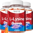 L-Lysine 1000 mg Gummies - Supports Skin, Lip, Vegan, Gluten Free, 60 Chewable Lysine for Yetişkinler, Vitamins Tound Health & Immune System, Amino Acid Vitamin Supplement & Kompleksi (3 Paket)