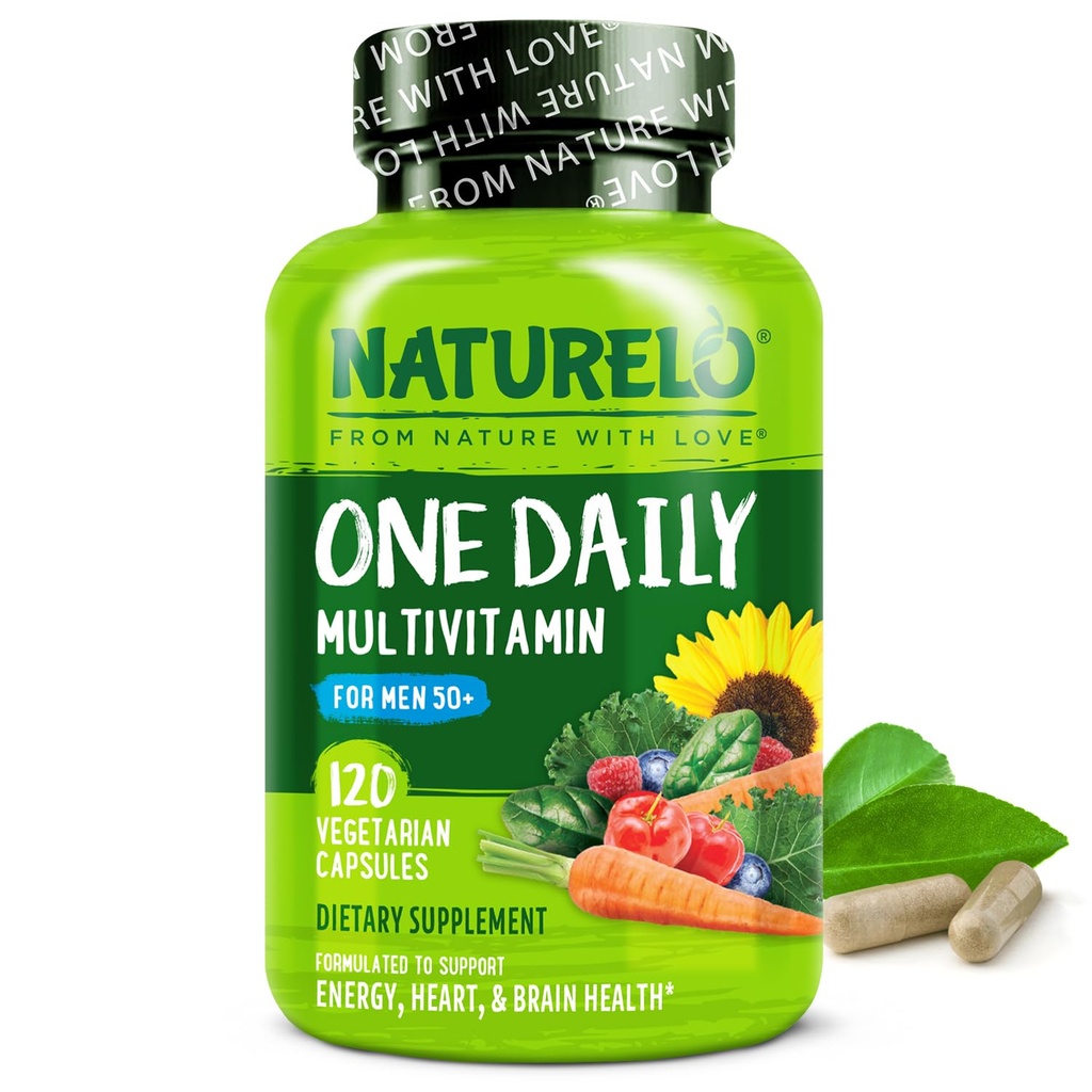 Erkekler için Çokvitaminler 50+ - Vitaminler, Mineraller ve Organik Tüm Gıdalar, Enerji ve Sağlık, Non-GMO, 120 Vegetarian Capsules