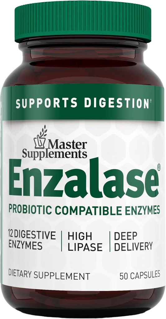 Master Συμπληρώματα Enzalase - 50 Κάψουλες - Probiotic Συμβατά Ένζυμα - Παρέχει Digestive Boost + Αέριο & Αναπλήρωση Ανακούφιση - Χωρίς γλουτένη - 50 Σερβιέτες