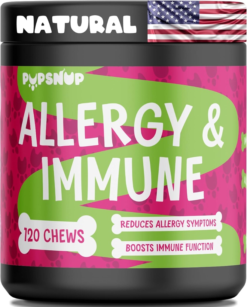PupSnup- Allergy & Immune Probiyotiks for Dogs- Dog Alerji Chews, Season Allergies, Skin and Coat Supplement 120 Soft Chews- Made in USA