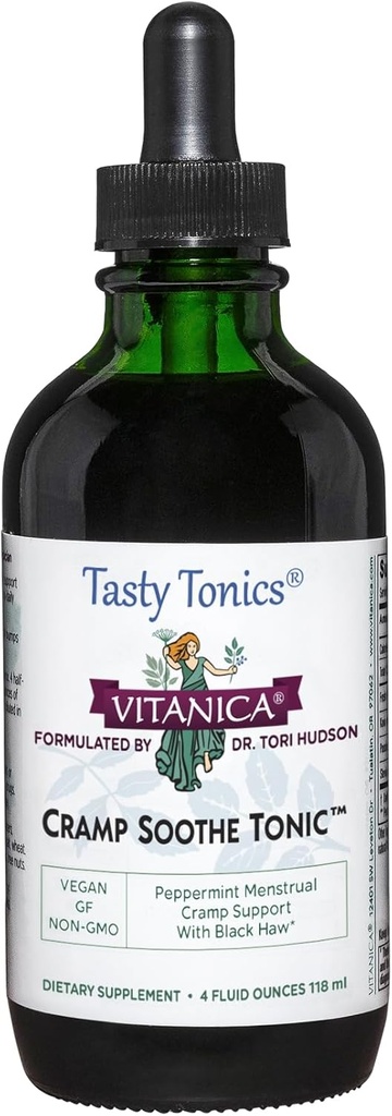 Vitanica Cramp Soothe Tonic, Dr Formulated Menstrual Cramp Support, with Black Haw Bark, Valerian Root, Ginger Root, και Garrya Herb, Χωρίς αλκοόλ, Vegan, 4 ουγγιά