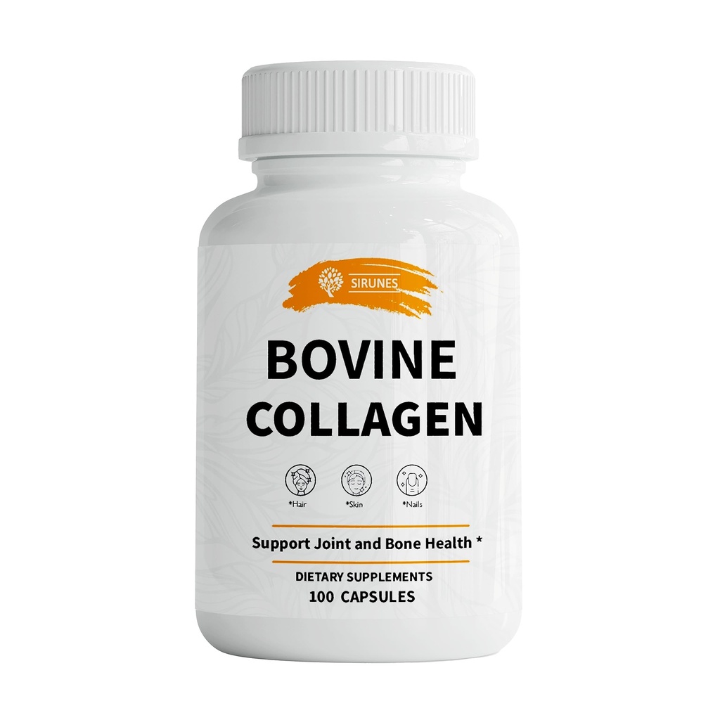 SIRUNES Bovine Collagen Supplements for Men and Women I Hydrolyz Grassed Fed Bovine Collagen Peptides Diyetary Supplement for Common, Nerve & Bone Support - Non-GMO, Anti-Aging - 100 Capsules