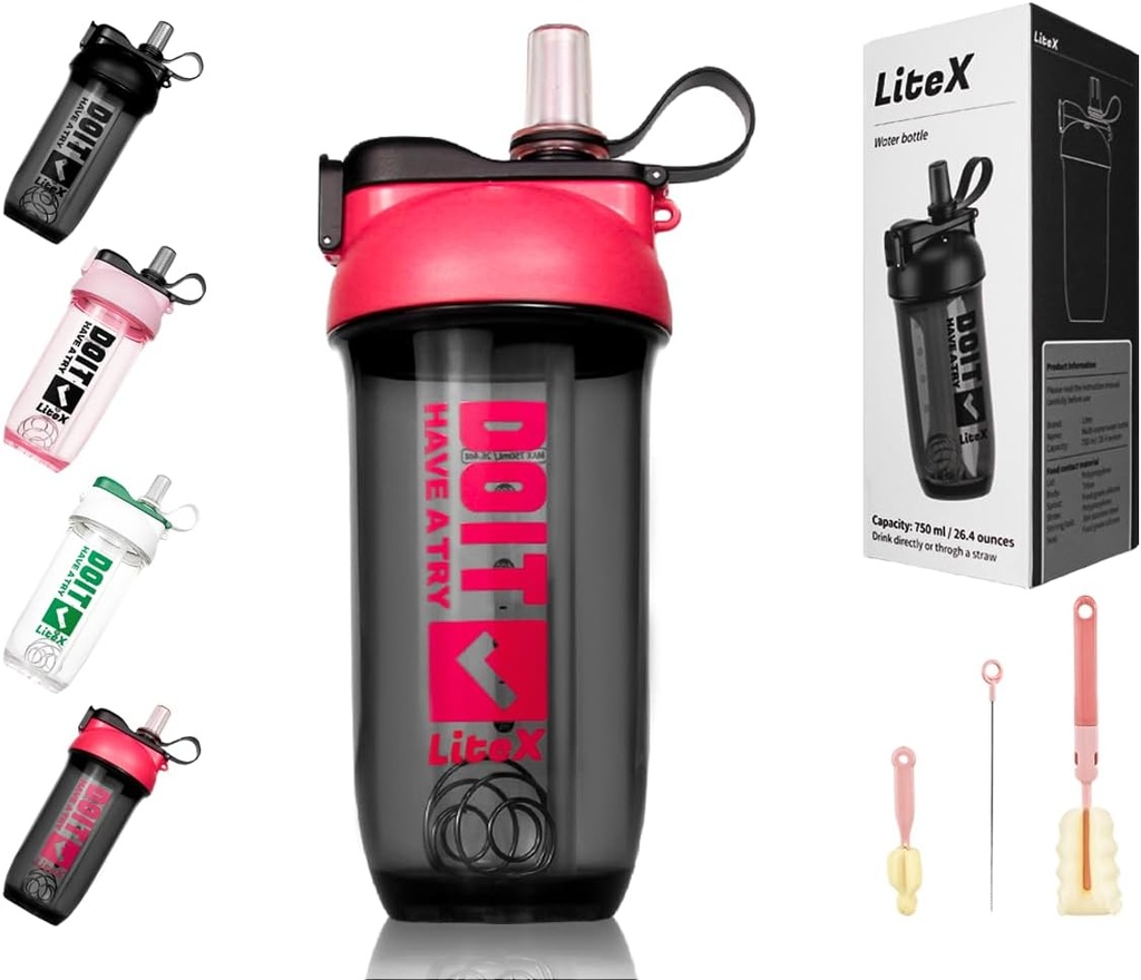 Protein Shakes için Litex Shaker Şişeler, 26oz Blender Pre-Workout için 26er Şişe,Shaker Cups with Straw, Honda-free Tritan Mixer Şişes for Protein Toz, with Cup DN and Talimatlar (Rose red)