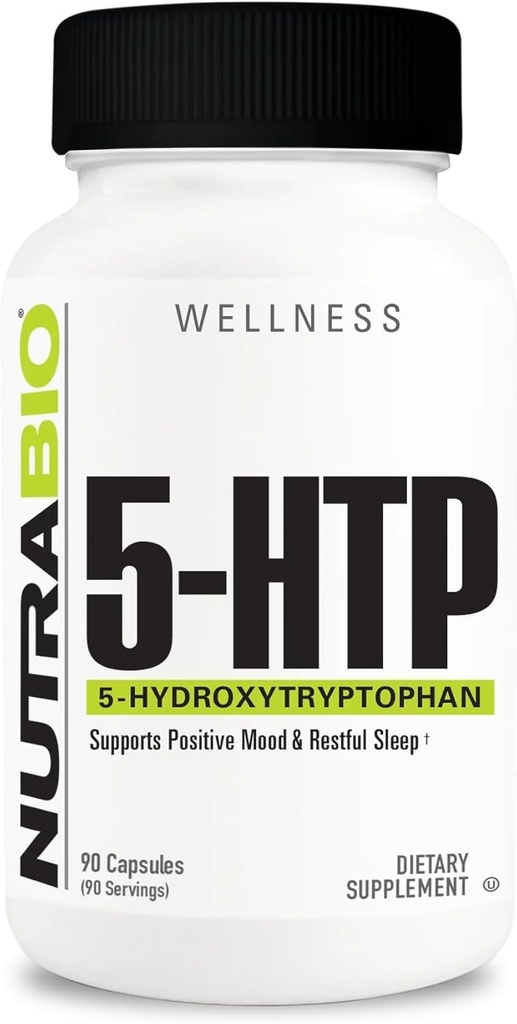 NutraBio 5-HTP Supplement, 200 mg Capsules- Sağlıkçı ve Sustained Sleep, 90 Sebze Capsules