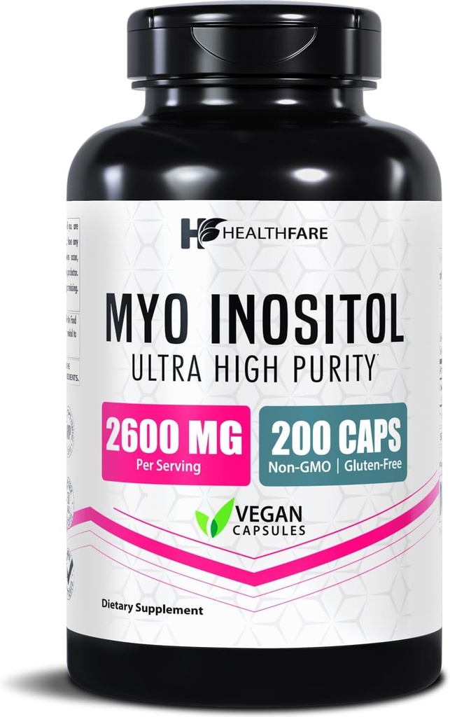 Healthfare Myo Inositol Supplement, 2600 mg | 200 Veg Capsules | Ultra Güçlü | Kadınlar için Sağlıklı Ovarian Desteği | Kadınlar için B8 Vitamini