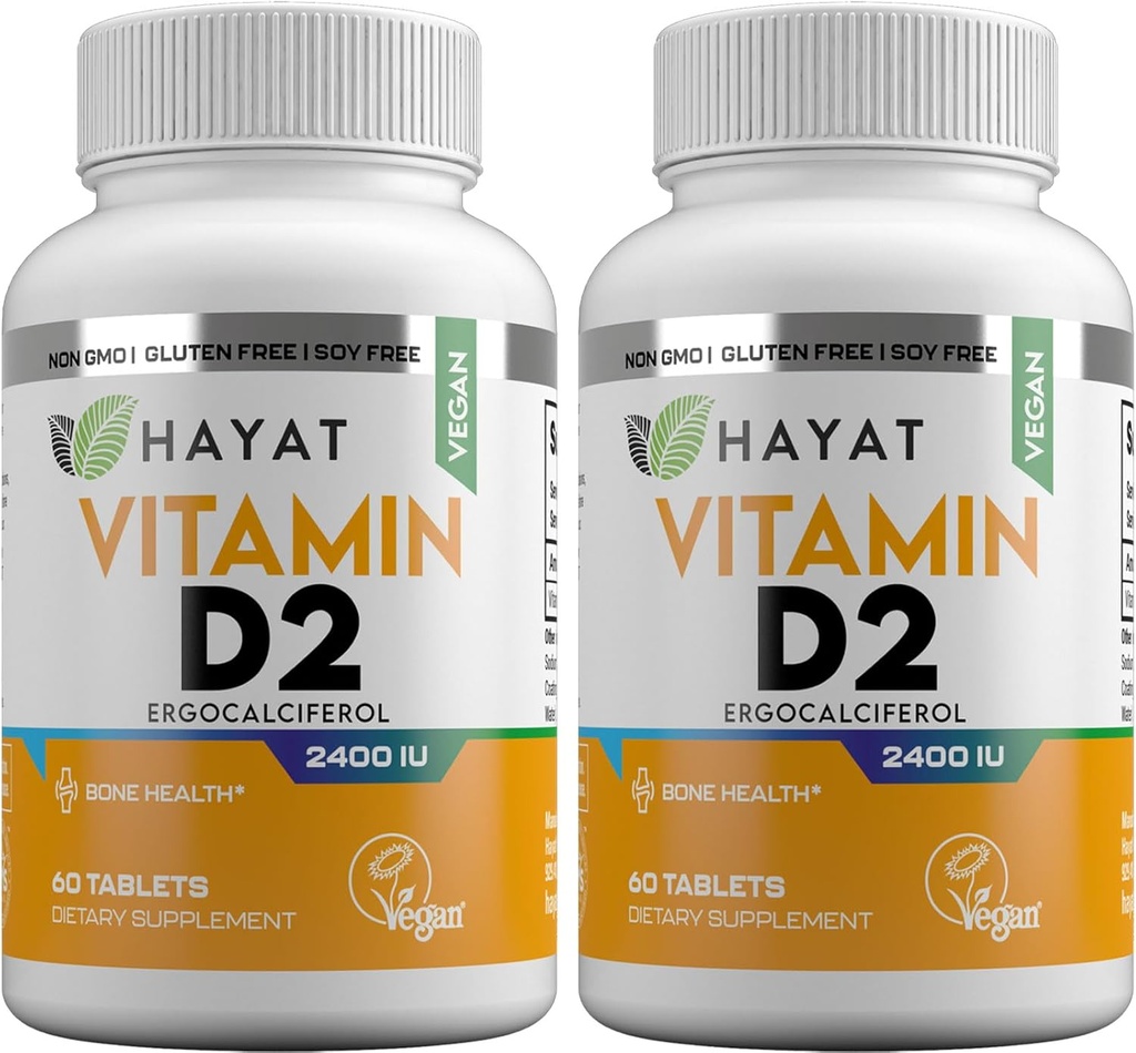 HAYAT Vitaminleri Vegan Doğal D 2400 IU, D2, sertifikalı Hell (Pack of 2)