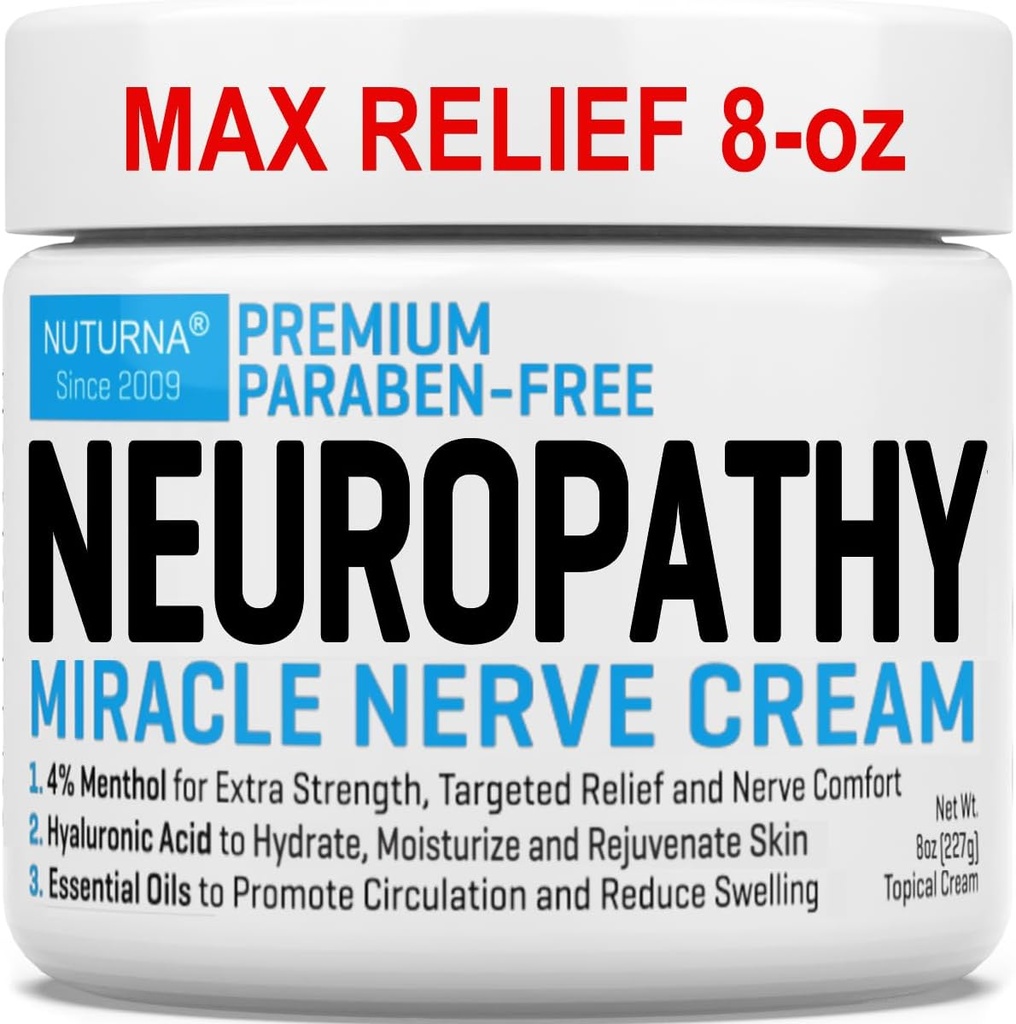 Neuropati Nerve Relief Cream - Premium Nerve Cream 3X Hedefli Yardım ve Soothing Nerve Comfort - 4% Menthol, MSM For Feet Hands Legs & Back - Süper 8 Oz
