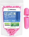 XPRS Nutra Μέγεθος 1 Κενές κάψουλες - 100 Count Empty Gelatin Κάψουλες - Χάπια για DIY Καψάκιο Γέμισμα - Pure Bovine Pill Gel Caps για Do-It-Yourself Συμπληρώματα (Pink)