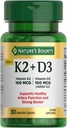 Nature's Bounty Vitamin D3 K2 Supplement, 4000 IU Vitamin D3 artı 100 mcg of Vitamin K Supplements for Yetişkinler for Heart & Bone Health Support, 30 Day Supply, 30 Vegetarian Capsules