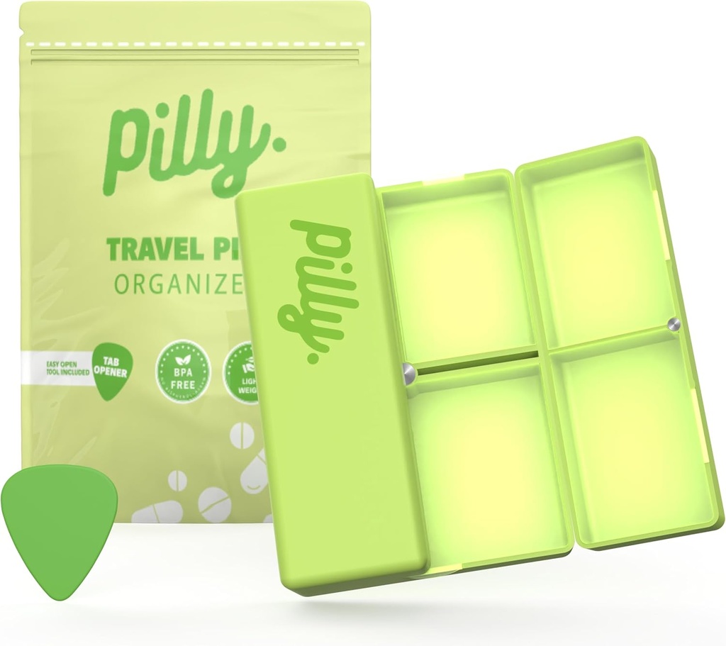 Μαγνητικό Pill Organizer w 7 διαμερίσματα, Essential Quick Travel Pill Organizer w Πτυσσόμενο Σχεδιασμός & Μαγνητικό Κουμπί & Tab,Χελοδοχείο υπόθεση EasytoCarry, βιταμίνη, συμπληρώματα και κάτοχος ιατρικής-Lime Green