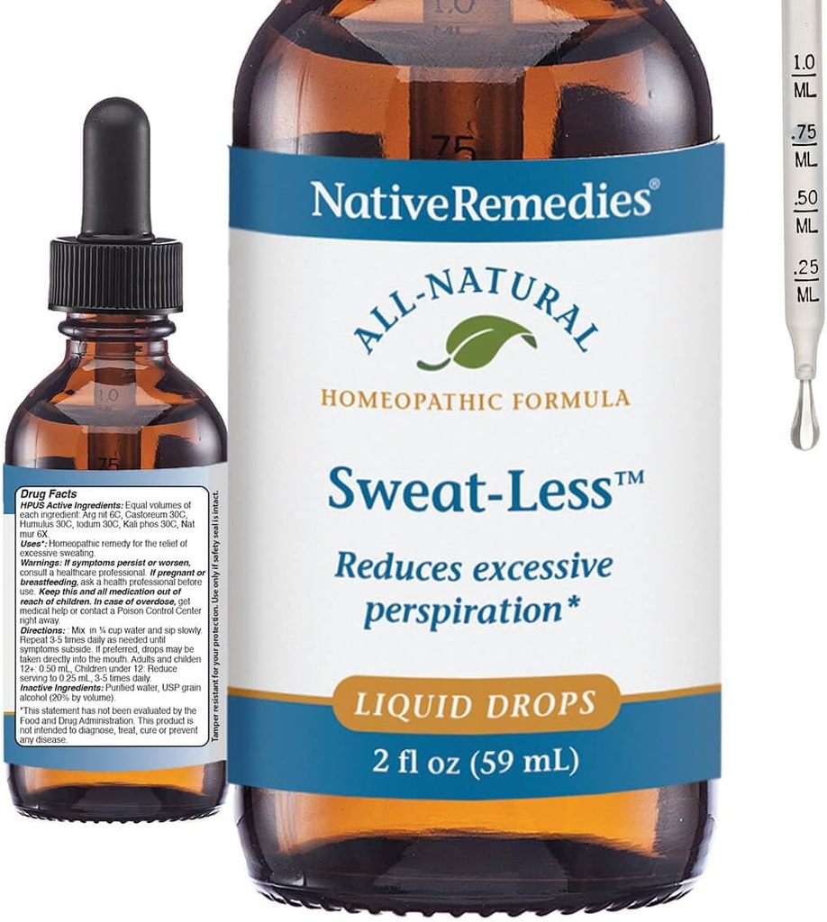 Native Remedies Sweat-Less - Φυσική ομοιοπαθητική φόρμουλα για υπερβολική εφίδρωση, εφίδρωση και λάμψη - 59 mL