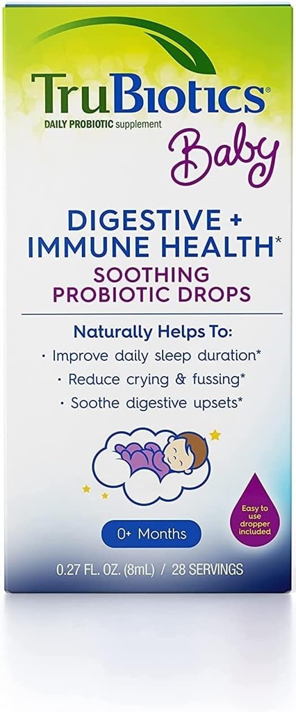 TruBiotics Bebek Probiyotik Drops, Daily Infant Probiyotiks Newborn+, Helps Ease Occasional Tummy Discomfort, Supports Development Immune System, 0.27 Fl Oz (28 hizmet)