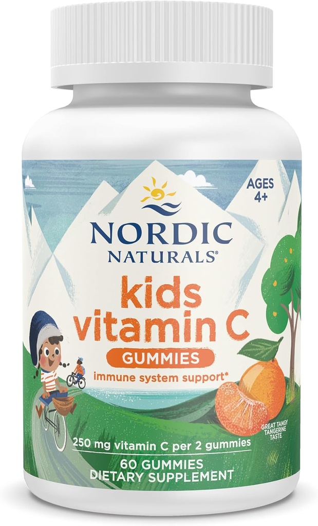 Nordic Naturals Kids Vitamin C Gummies - Tangy Tangerine - 60 Gummies - Vegan Vitamin C Supplement - Παιδική Ανοσία και Αντιοξειδωτική Υποστήριξη - 250 mg ανά Σερβίρισμα - 30