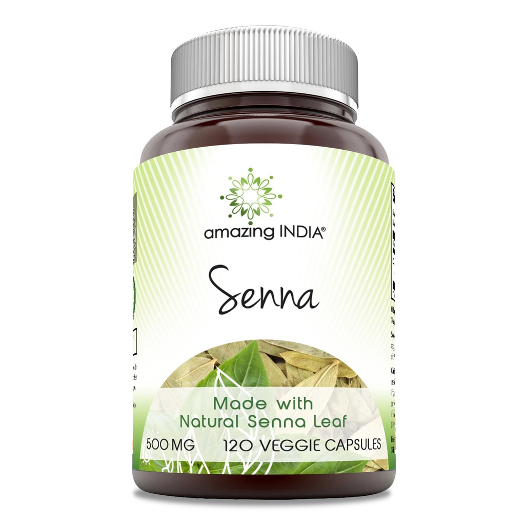 Amazing India Senna (Made with Natural Senna) 500 Mg per Service 120 Veggie Capsules Supplement | Non-GMO | Glute-Free