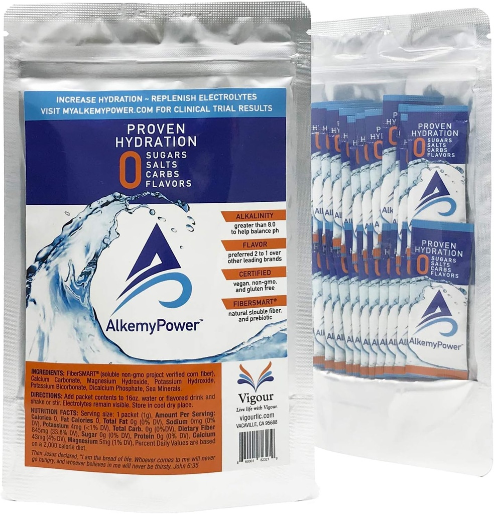 AlkemyPowerTM Hydration Electrolyte Toz, No Sugars, Salts, Carbs, Flavors veya Calories,% 100 Natural, Convenient Stick Pack, 30 Count