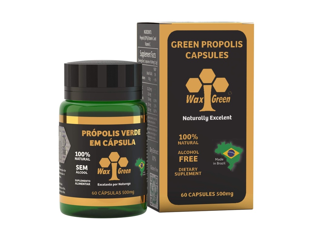 4 Packs of Wax Green Bee Propolis 500 mg (60 Capsules)