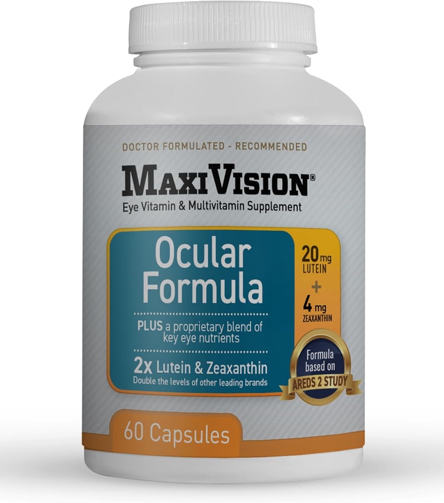 MaxiVision® Οφθαλμική Φόρμουλα - AREDS2 - Βιταμίνες ματιών & Πολυβιταμίνη - Λουτεΐνη και Ζεαξανθίνη - 1 Φιάλη (60 Κάψουλες)