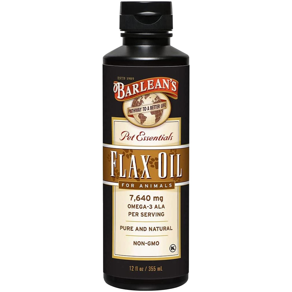 Barlean's Flaxseed Oil for animals, Pet Essential Liquid Omega 3 Fatty Acids Cat ve Dog Oil Supplements for Skin and Coat, Omega 3 for Dogs, Cats and Other Pets, 12 ozz